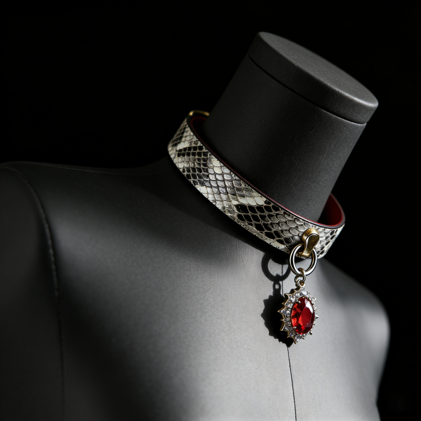 Snake Print Ruby Pendant Choker