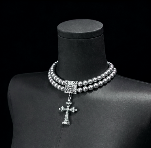 Vintage Cross Pearl Necklace