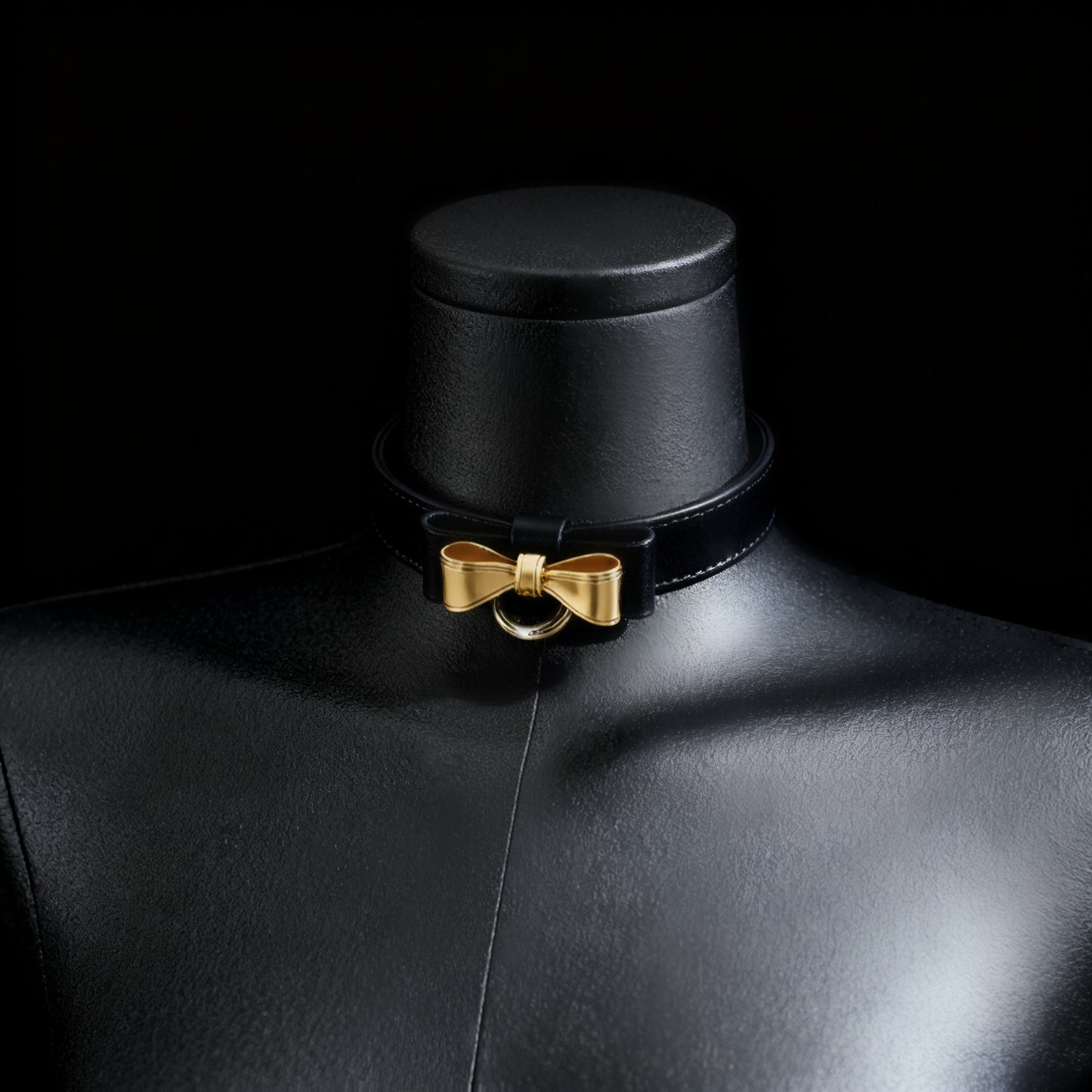 Chic Bow Leather Choker with Gold Chain Leash