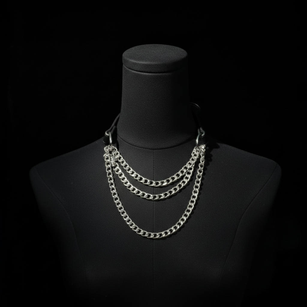 Cascade Chain Leather Choker