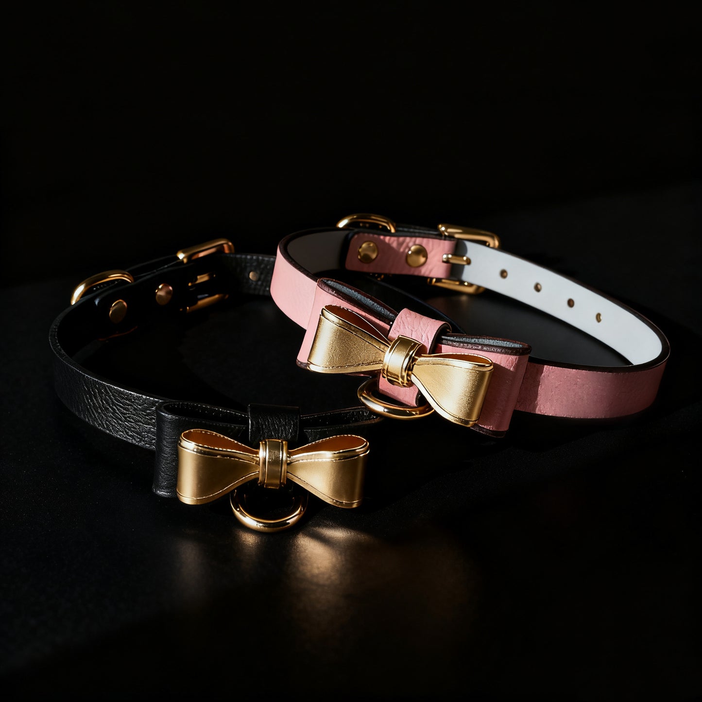 Chic Bow Leather Choker with Gold Chain Leash