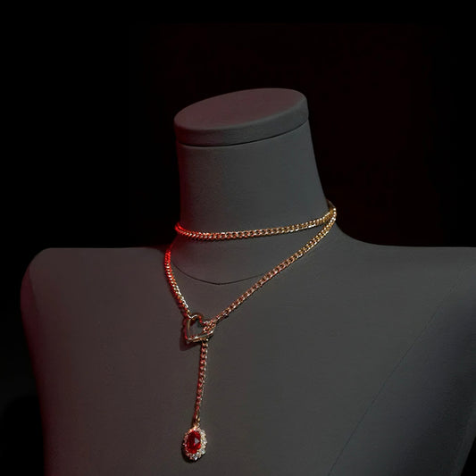 Crimson Heart Chain Necklace