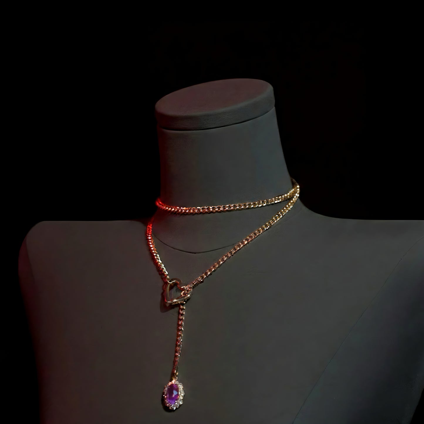 Crimson Heart Chain Necklace