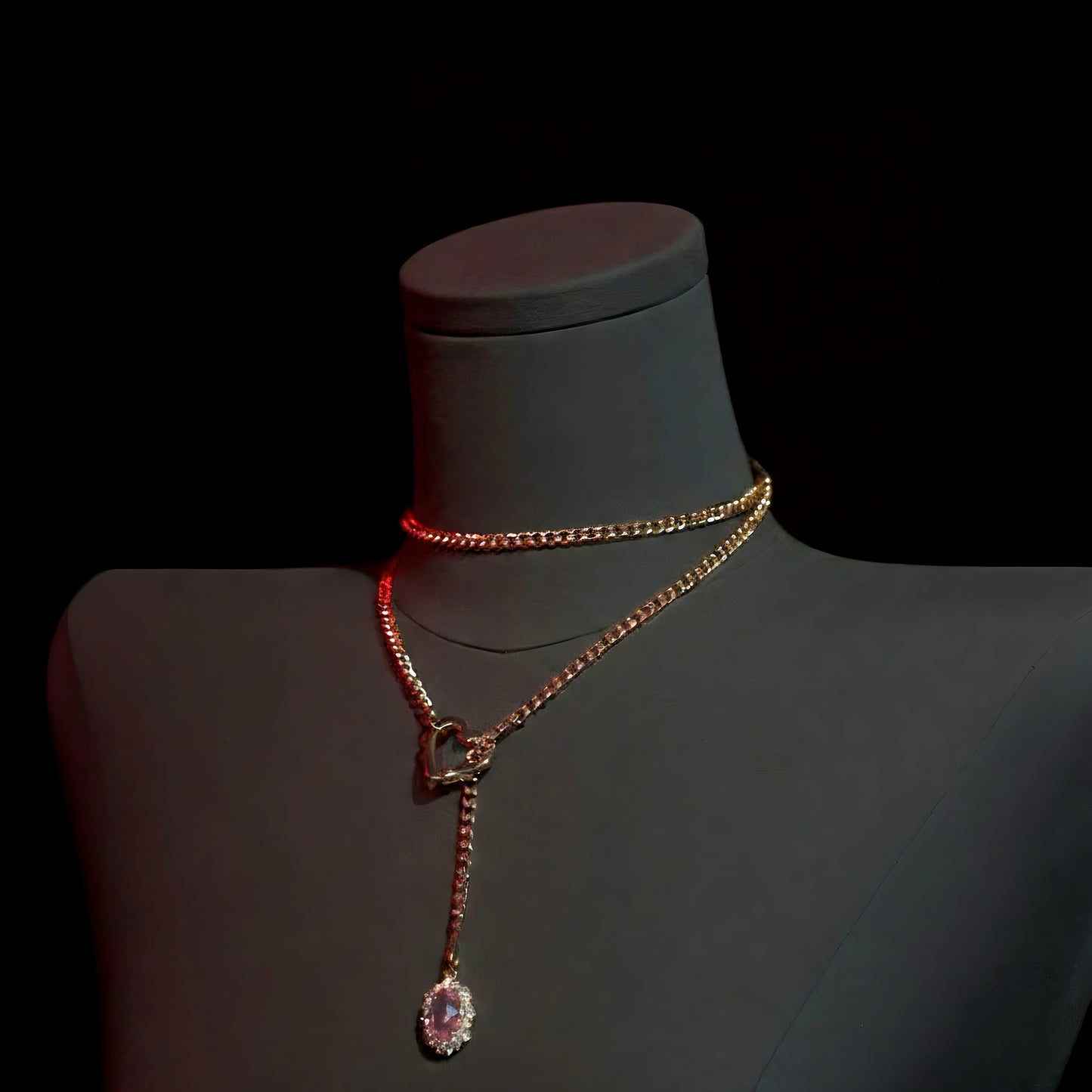 Crimson Heart Chain Necklace