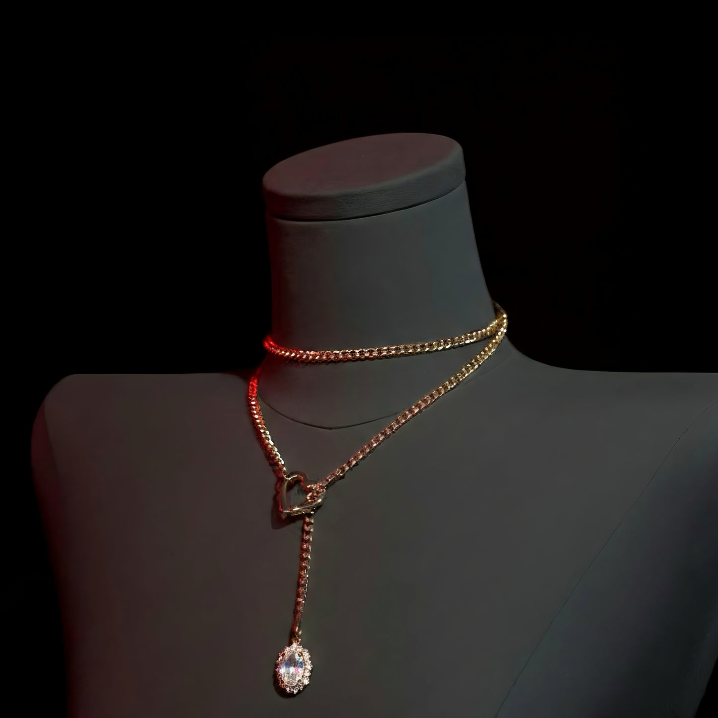 Crimson Heart Chain Necklace