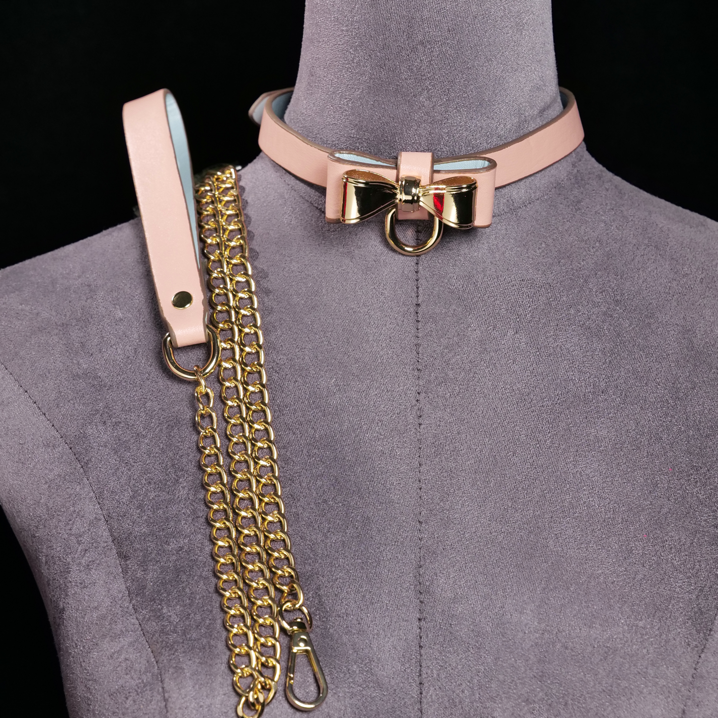 Chic Bow Leather Choker with Gold Chain Leash