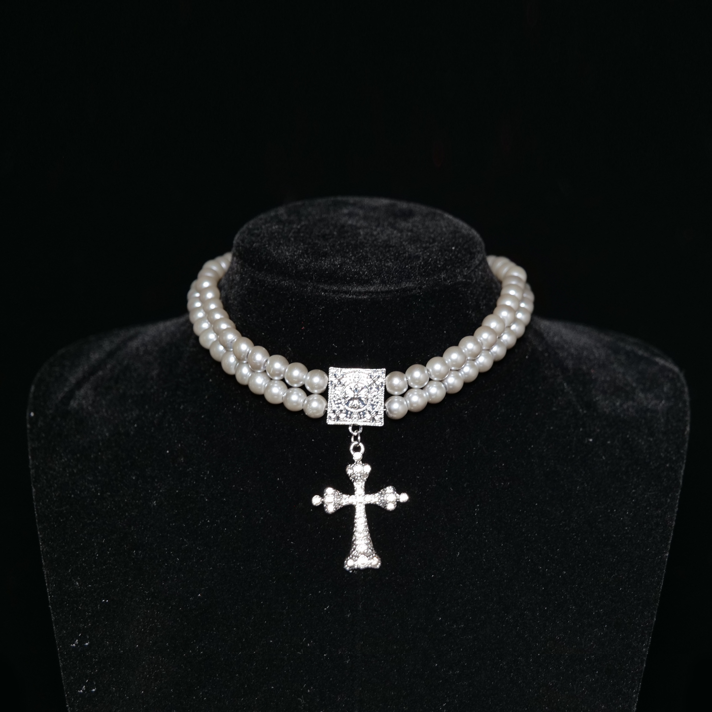 Vintage Cross Pearl Necklace