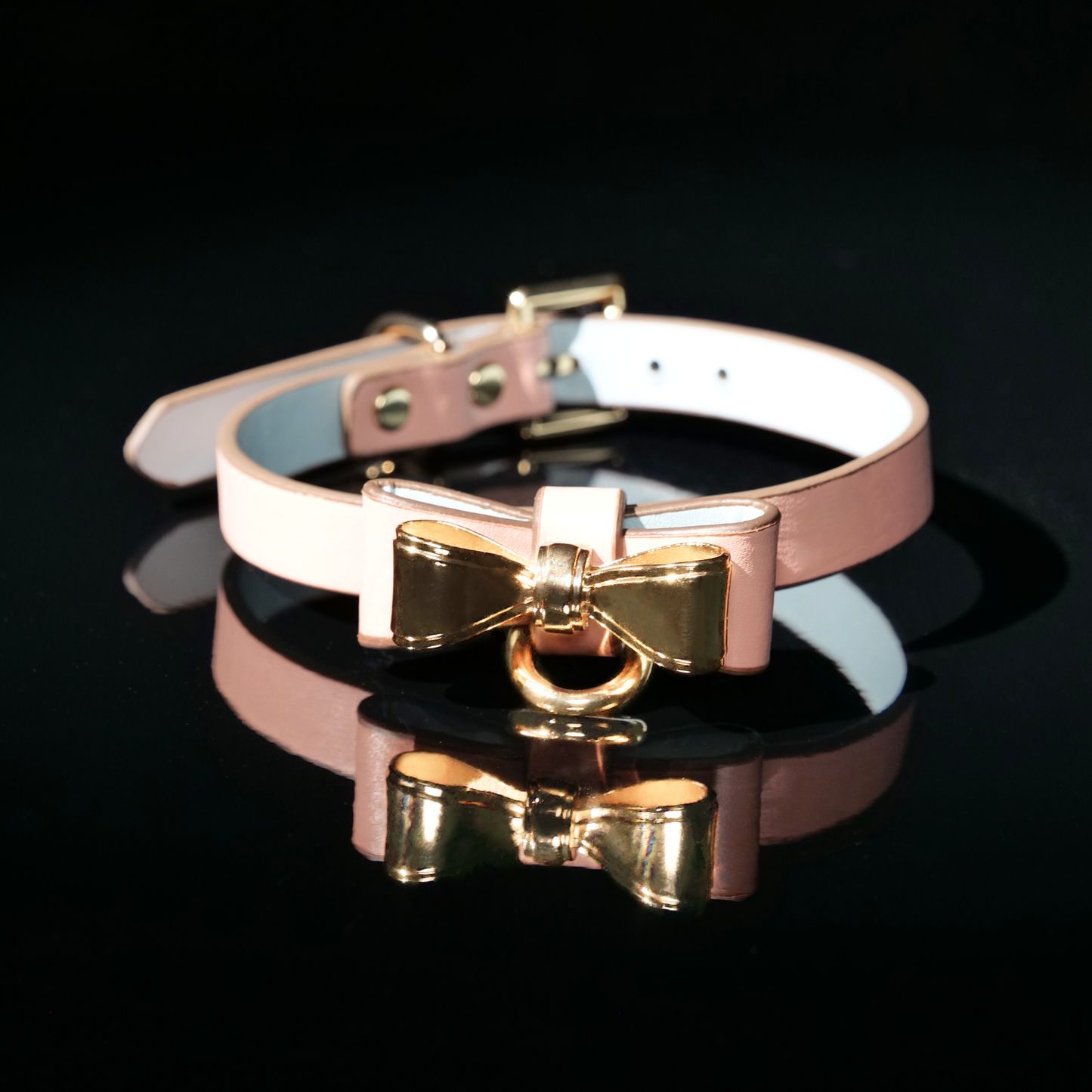 Chic Bow Leather Choker with Gold Chain Leash