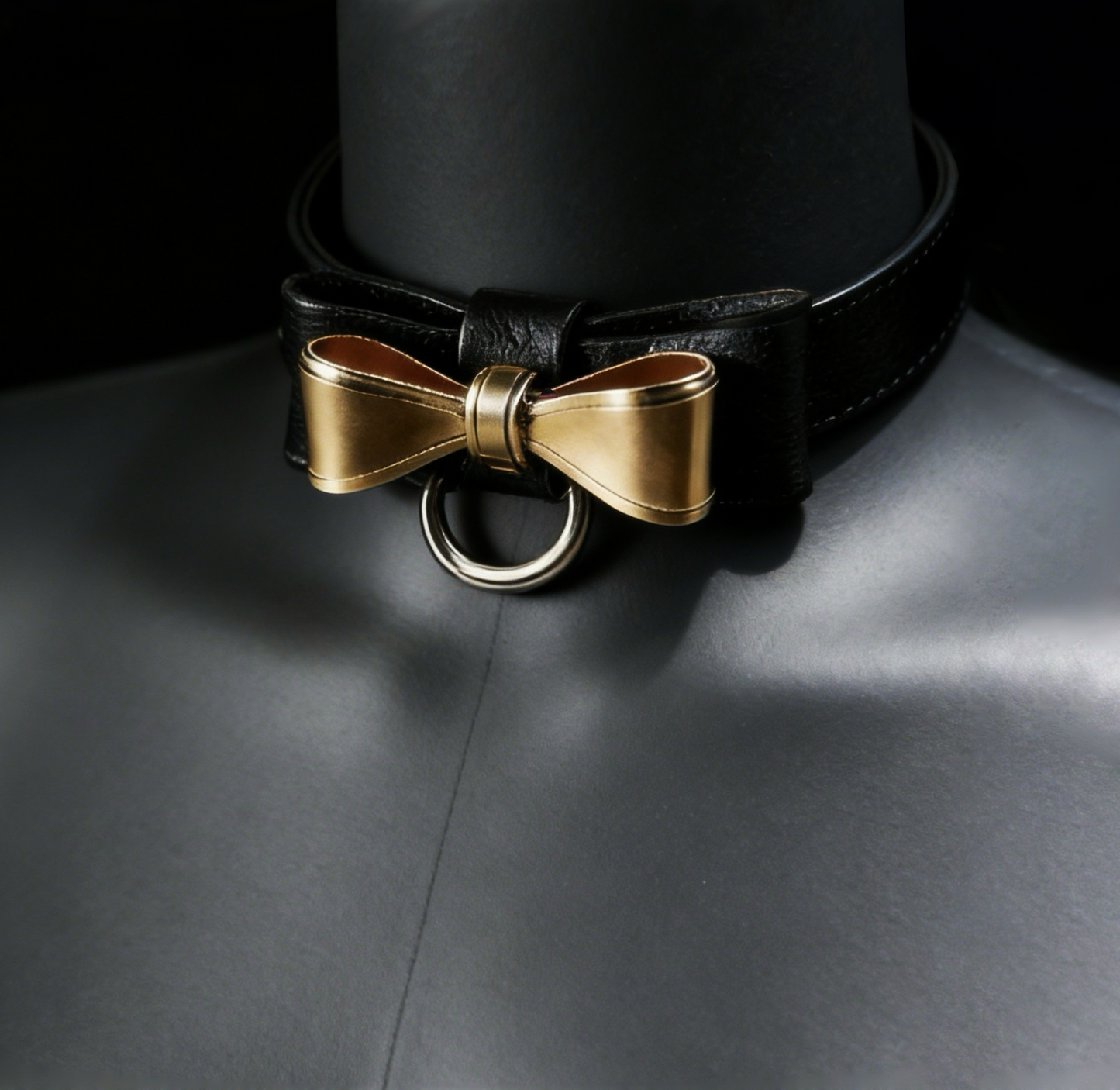 Chic Bow Leather Choker with Gold Chain Leash
