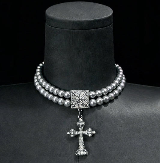 Vintage Cross Pearl Necklace