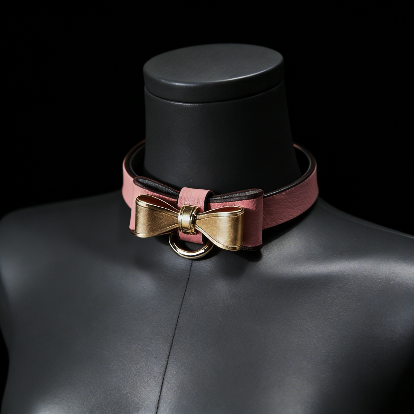 Chic Bow Leather Choker with Gold Chain Leash