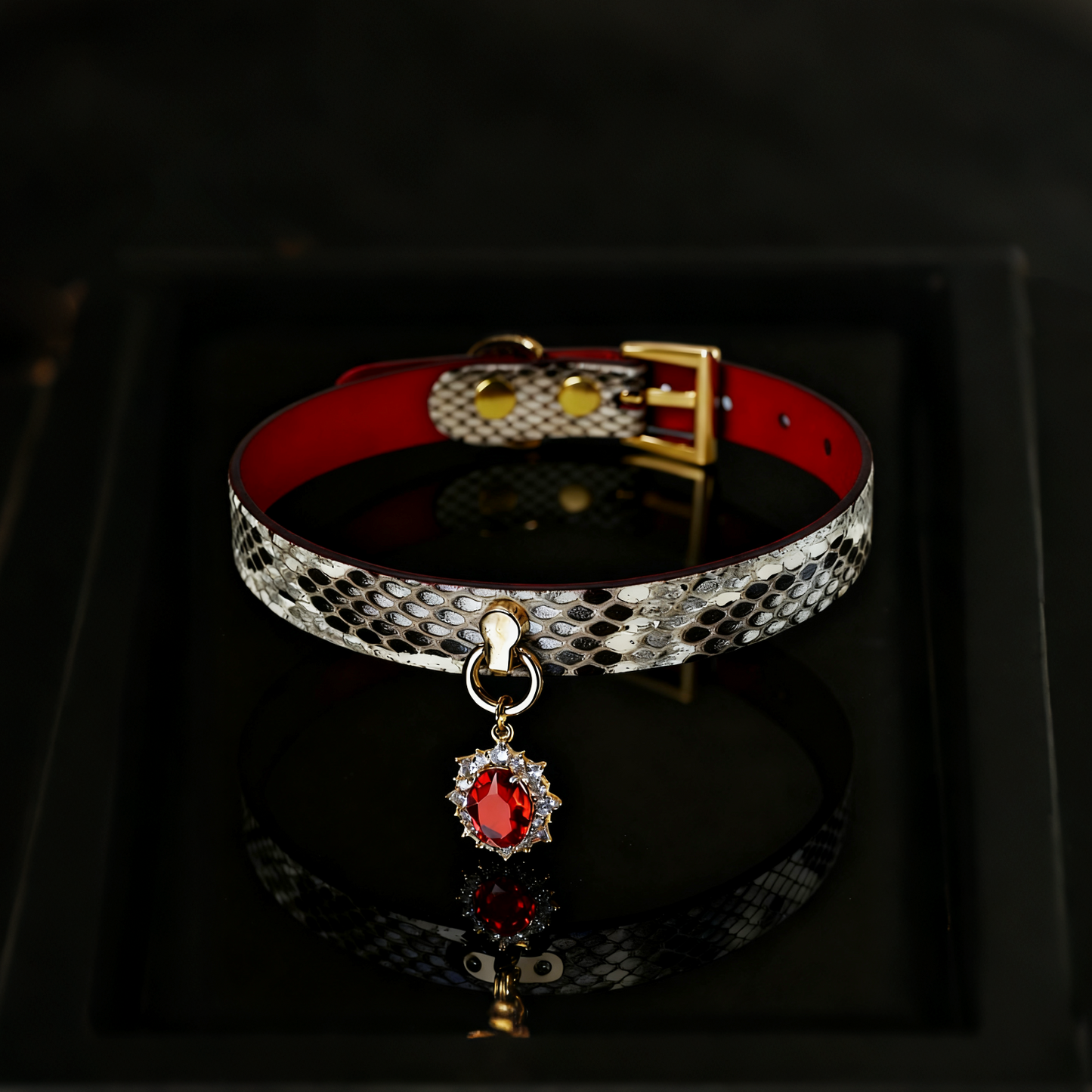 Snake Print Ruby Pendant Choker