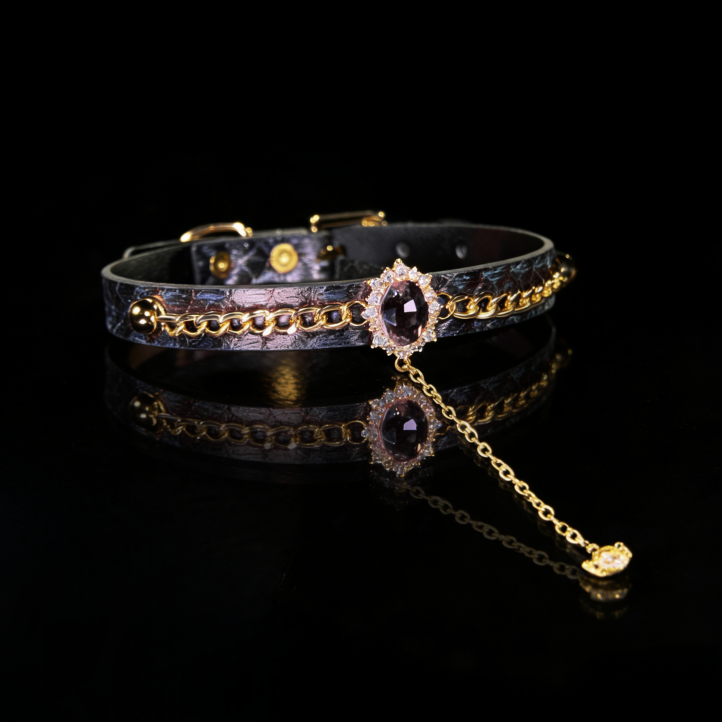 Midnight Gem Leather Choker